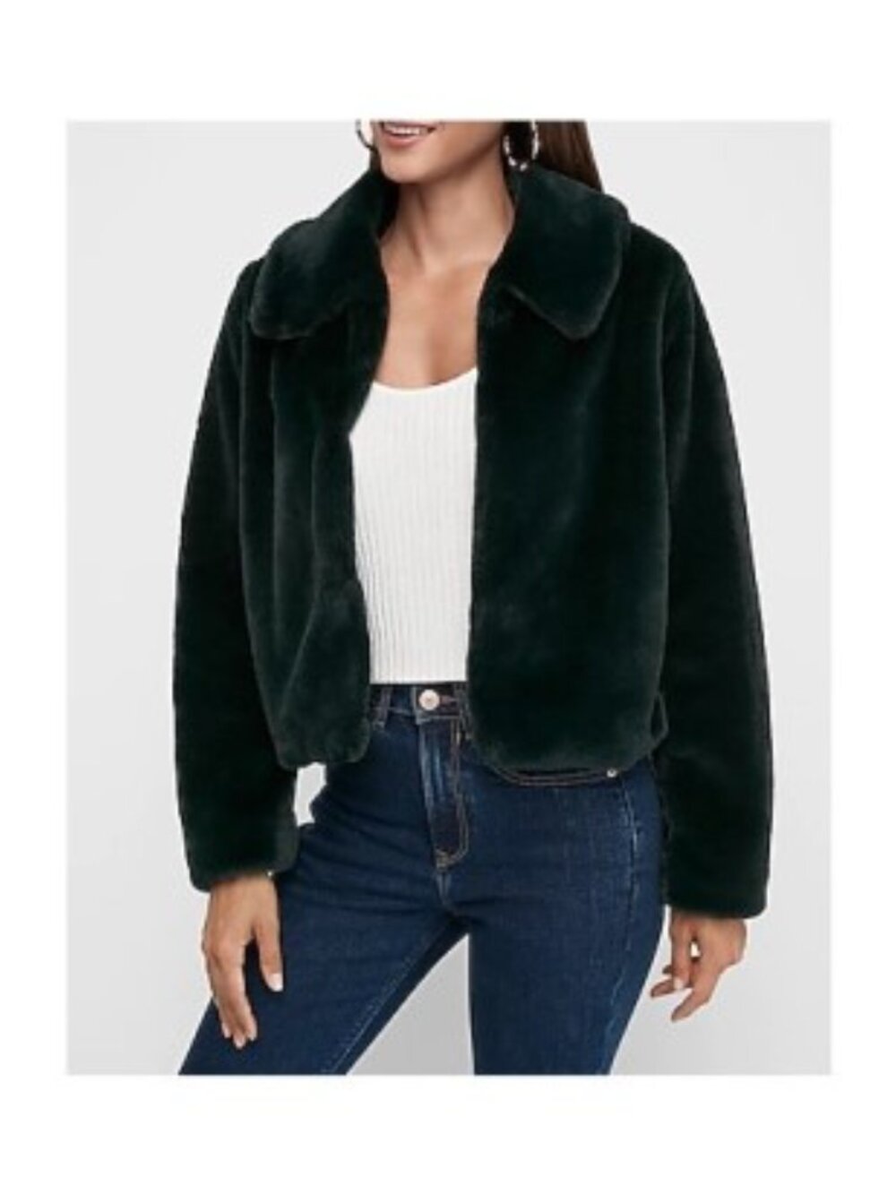 NWT Express Supersoft Faux Fur Green Jacket Size XXS Petite